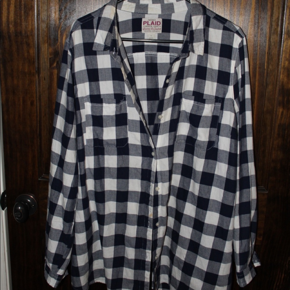 Blue and white plaid button down
